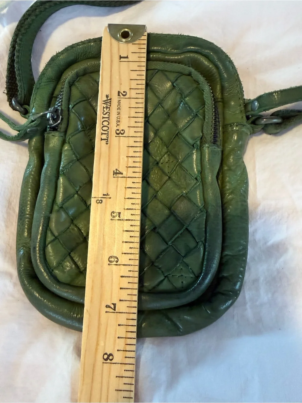 ENICCI Green Genuine Woven Leather Crossbody Bag Mini  Pouch Boho Vintage